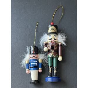 Vintage Nutcracker Wooden Soldiers Christmas Tree Ornament Lot (2) Holiday Decor